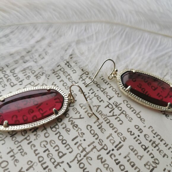 Kendra Scott Elle Berry red glass Gold Earrings - Picture 4 of 4